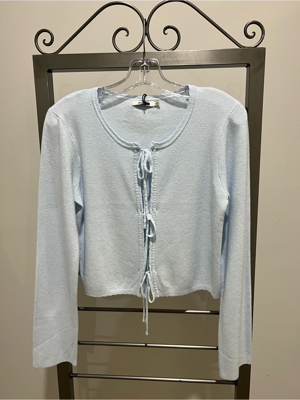 Light Blue Tie-Front Women's Cardigan Sweater in Junior Sizing